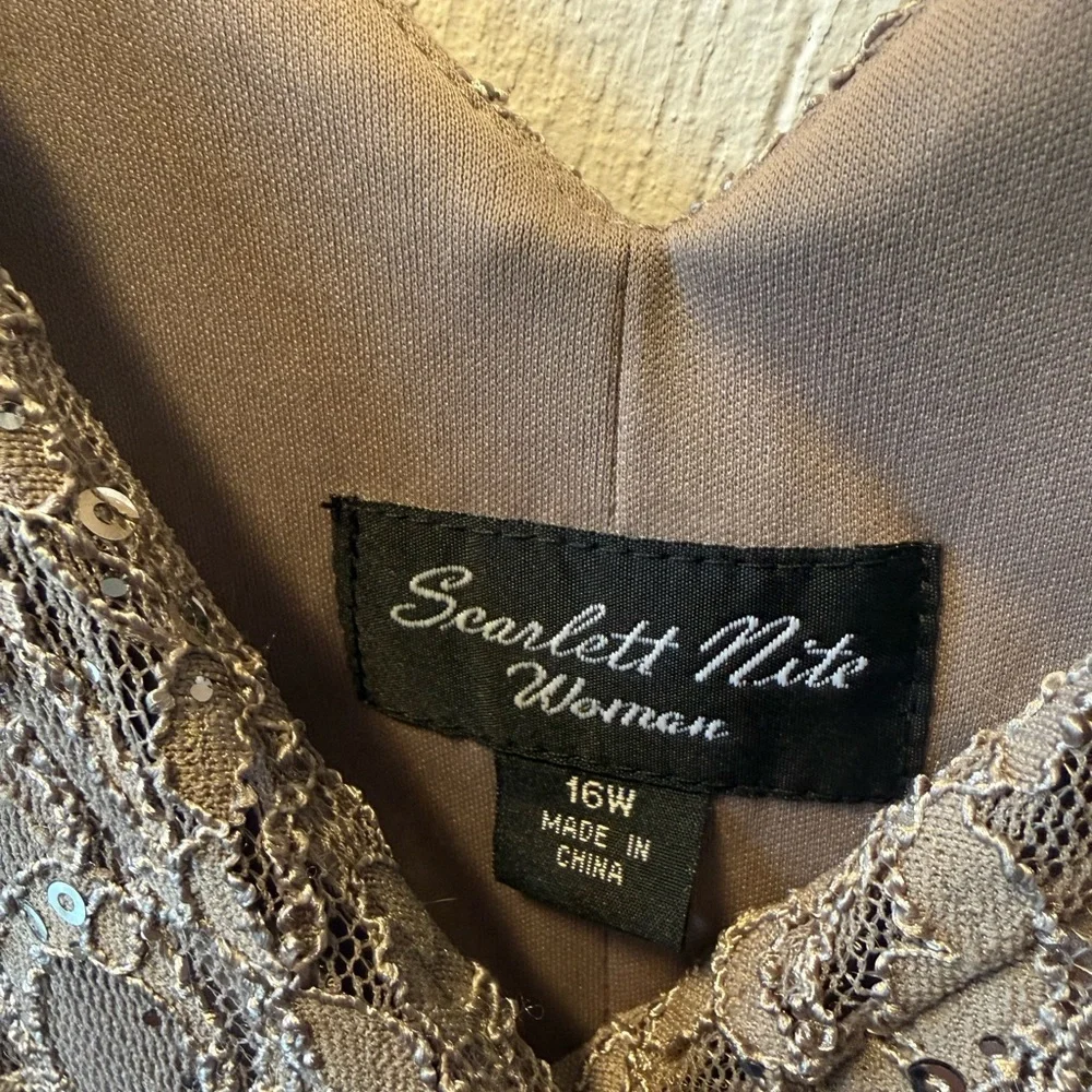 Scarlett Nite 16W Taupe Lace Sequin Evening Dress Mother of the Bride Formal - Picture 4 of 5